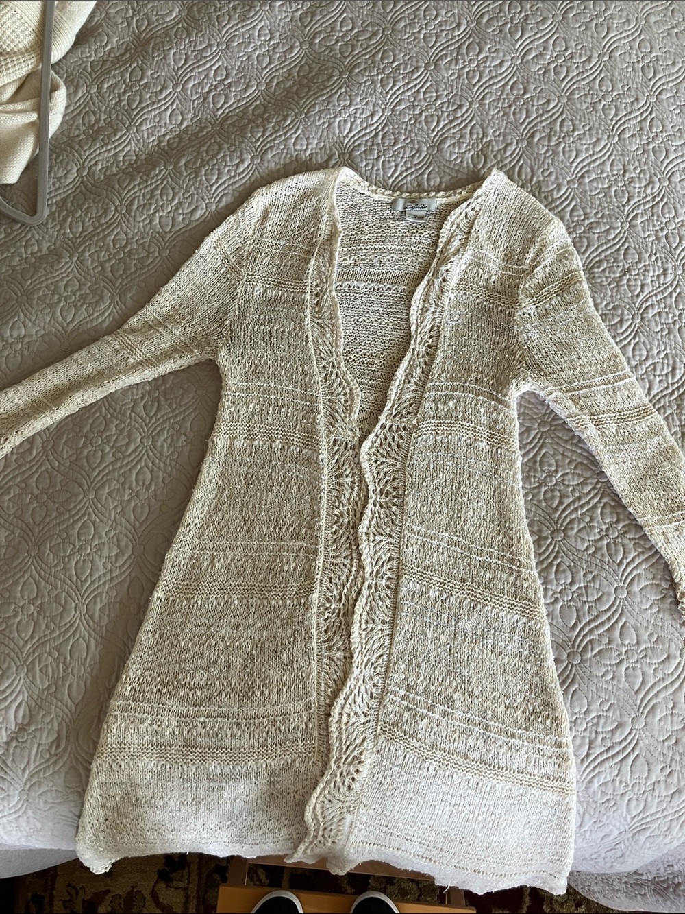 Bob Timberlake ivory open front crochet knit duster size S